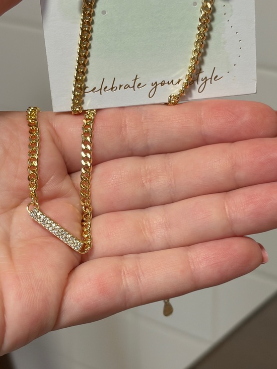 XIO Jewelry - Gold-plated Pave Chunky Bar Chain Necklace - Women Jewelry
